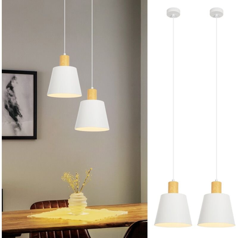 Pendelleuchte Vintage Esszimmer Hängelampe: 2 x Industrial Hängeleuchte Ø20cm Weiß Metall E27 Esstischlampe Retro Esszim...