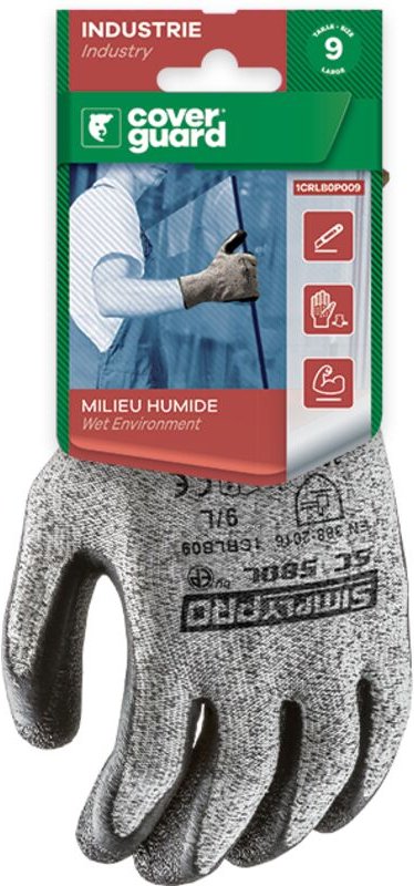 Satz mit schwarzen Latex-beschichteten Schnittschutz-Handschuhen, palmenseitig, SIMPLY PRO SC580L, Größe 10 – 5 Stück