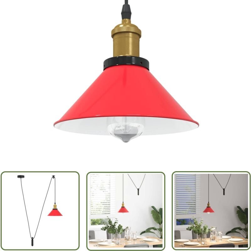 The Living Store - vidaXL Pendelleuchte Höhenverstellbar E27 Rot Glänzend ø 22 cm Metall