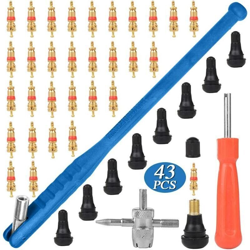43-teiliges Reifenreparaturset, 30 Ventileinsätze, 10 Autoreifenventile, für die Montage und Reparatur von Reifenventile...