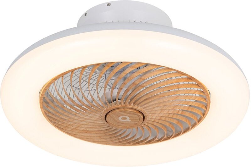 Deckenventilator weiß mit Holzaufdruck 55cm inkl. led Dimmbar mit Fernbedienung - Clima