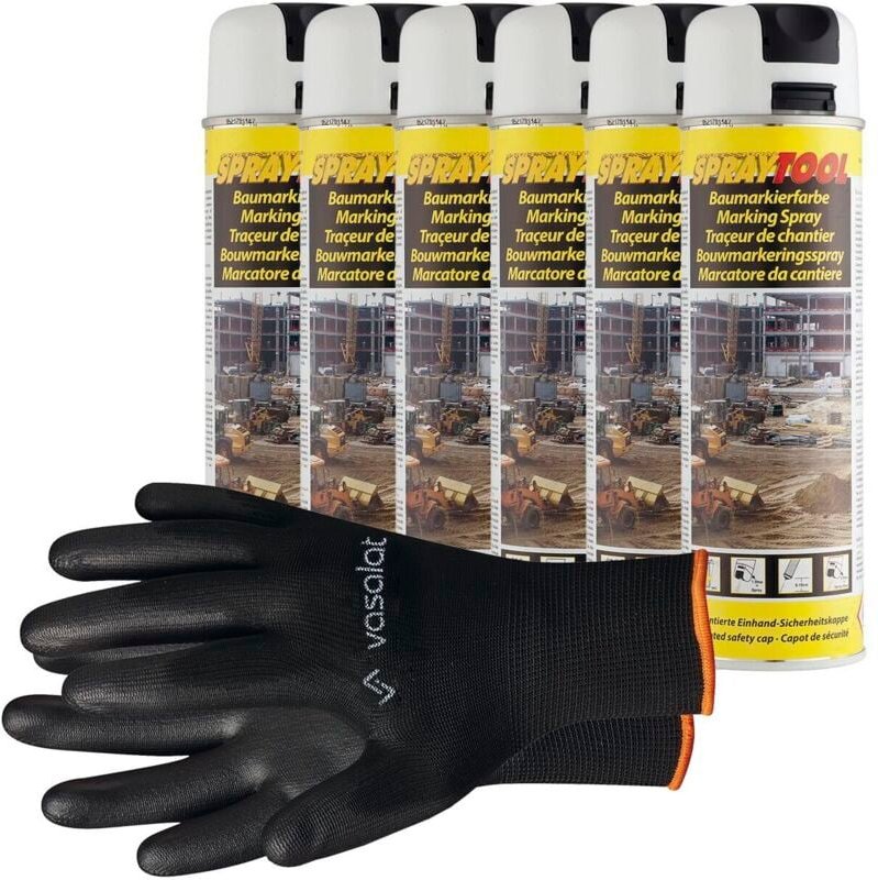 Vasalat - Markierungsspray Set - Markierspray Neon weiß für schnelle und saubere Markierungen, 6 Stück