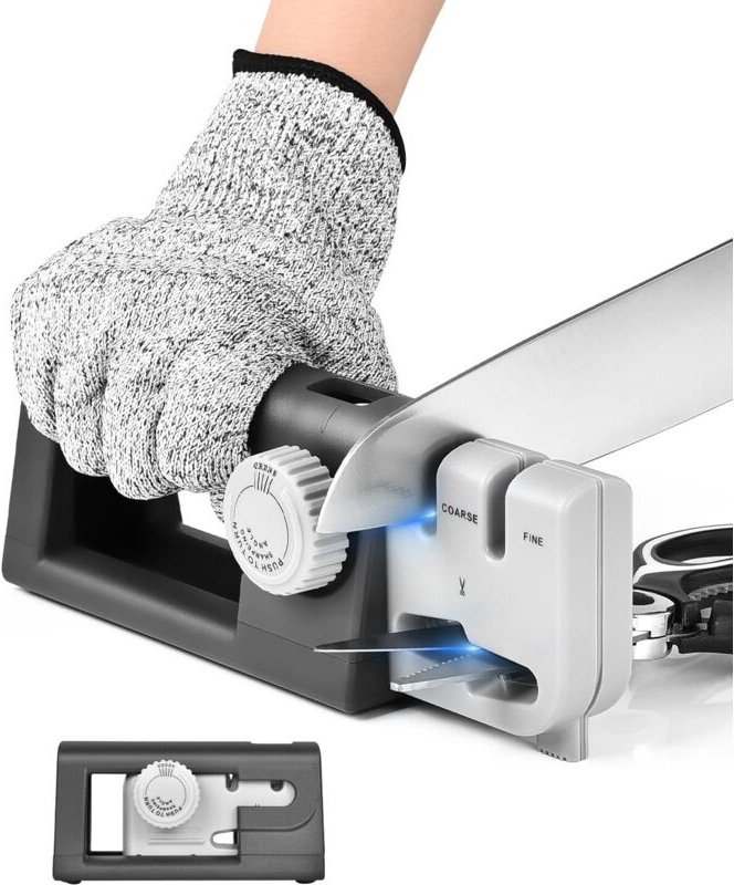 Professioneller 3-in-1-Messerschärfer, manueller Küchenschärfer, rutschfester Schärfer mit verstellbarem Griffwinkel, Sc...