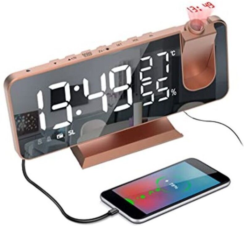 Jalleria - Deckenprojektionswecker, Digitaluhr mit Spiegelbildschirm und Projektordimmer, 15 Lautstärken, 2 Klingeltöne,...