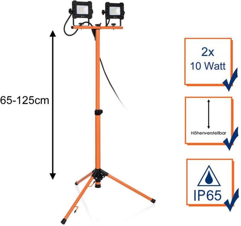Smartwares - led Arbeitsleuchte auf Stativ 2x10 w, 1500 lm, Kabel 1,8 m led Arbeitsleuchte