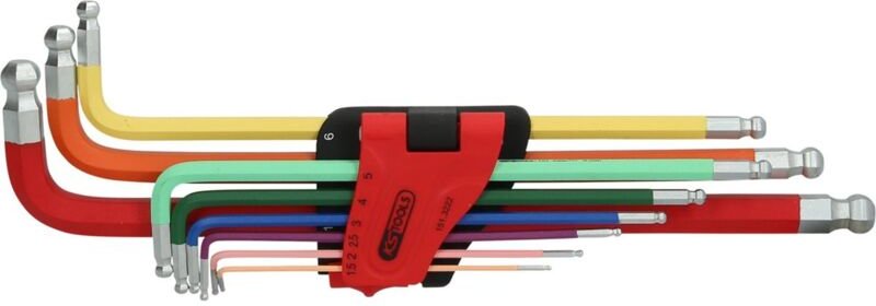 KS Tools Doppel-Kugelkopf-Innensechskant-Winkelstiftschlüssel-Satz, extrem lang, 9-tlg