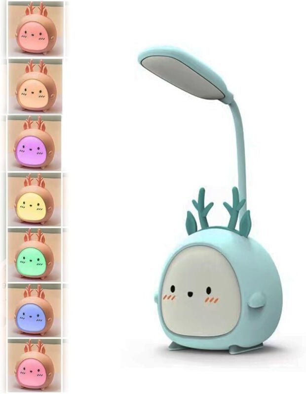 Mini-Tischlampe, tragbar, per USB wiederaufladbar, für Schlafzimmer, Kinderbett, Arbeitszimmer (blaue Antilope, Hirsch)