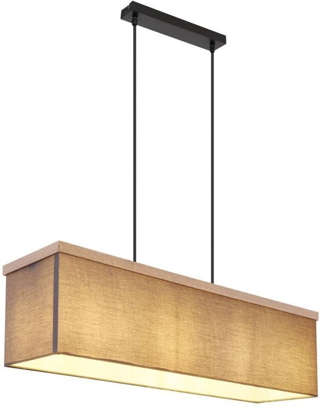 Pendelleuchte ossi mit Stoff Lampenschirm und Holzoptik, Breite 80cm