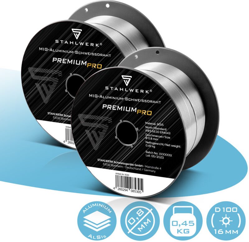 Stahlwerk - Schweißdraht mig mag Aluminium ER4043 Si5 (ALSI-5) ø 0,8 mm 2er Set