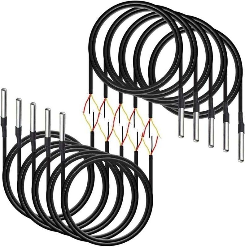 Packung mit 10 wasserdichten digitalen Temperatursensoren, Messbereich -55 °C bis 125 °C, mit 1 Meter Kabel