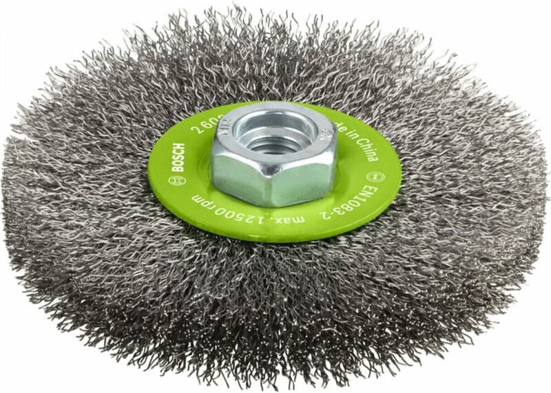 No Brand - Bosch Scheibenbürste, Edelstahl, gewellter Draht, 115 mm, 0,3 mm, 8500 u/ min, m 14