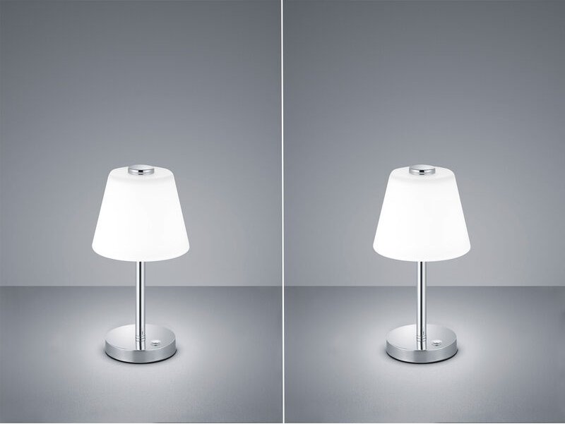 Thumbnail - Trio Leuchten - led Tischleuchten 2er set in Chrom glänzend mit Glaslampenschirm Weiß, Höhe 29cm