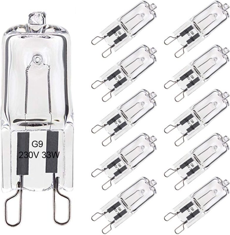 Aougo - Set mit 10 G9-Glühbirnen, 33 w, warmweiß, Halogen G9 für Ofentoleranz von 300 °c, G9-Glühbirnen in Kapselform, 4...