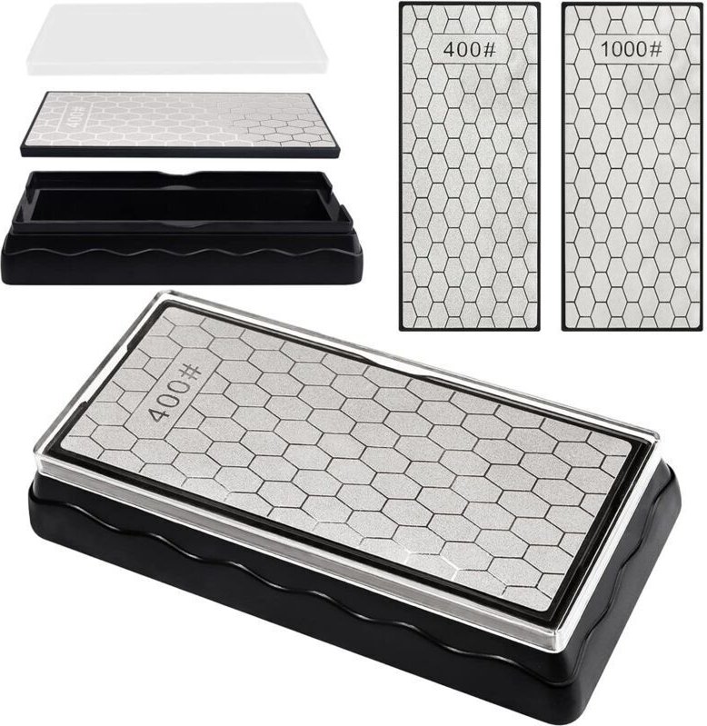 Doppelseitige Diamant-Schleifplatte für Schleifstein, Schleifstein mit 400er/1000er Körnung, 150 x 63 mm externes Waben-...