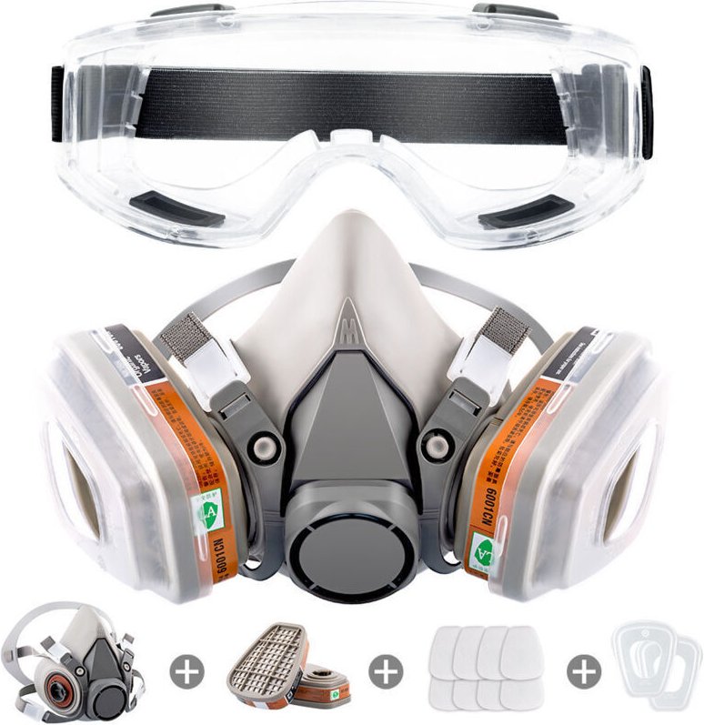 Wiederverwendbare Atemschutzmaske – Doppelte Filterung gegen organische Dämpfe – Mit Schutzbrille – Zum Lackieren und Sc...