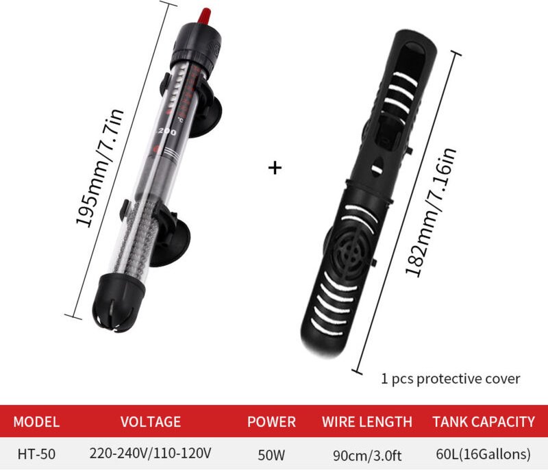 50 W Aquarienheizung, Aquarienheizung mit Thermostat 20–34 ℃, einstellbare Temperatur Aquarienheizung mit Saugnapf, eing...