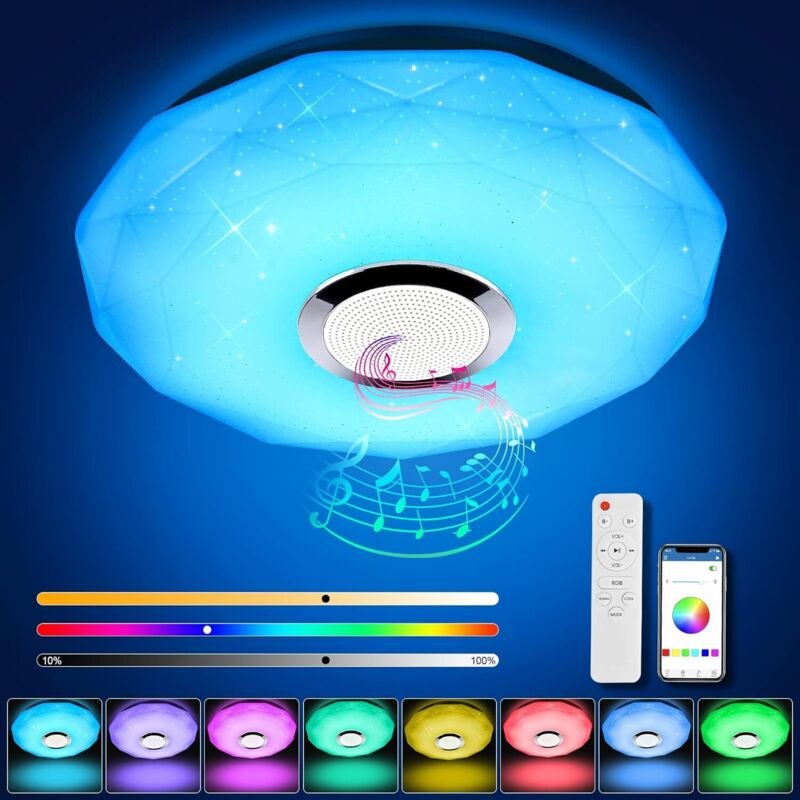 Thumbnail - 36W LED Deckenleuchte mit Bluetooth Lautsprecher, Deckenlampe mit Fernbedienung App Steuerung, Deckenleuchte für Wohnzim...
