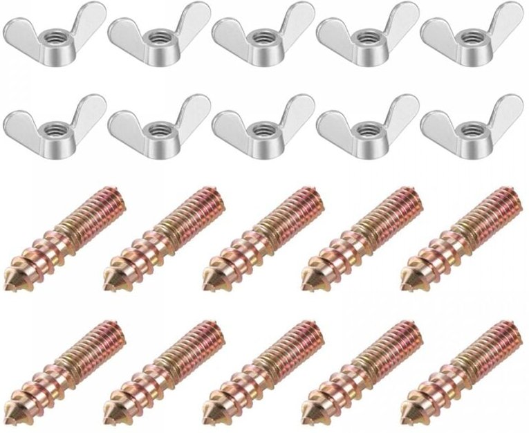Tlily - M6-FlüGelmuttern, FlüGelmutter, Silberfarben, 20 StüCk & M6 x 30 mm Stockschraube, Doppelkopfschraube,