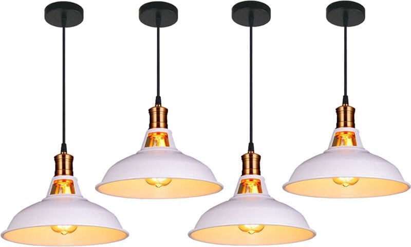 Pendelleuchte Lampenschirm Retro Hängelampe aus Metall Edisen E27 Lampe für Loft Esszimmer Wohnzimmer Flur Weiß - 4PCS