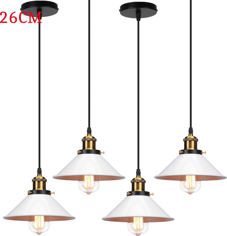 Pendelleuchte Edison Hängelampe mit Ø26cm Regenschirm Lampenschirm Eisen Art Lampe für Loft Esszimmer Wohnzimmer Weiß 4P...