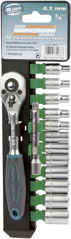 Brüder Mannesmann - M29114 1/4' (6.3 mm) Steckschlüsselsatz 4, 4.5, 5, 5.5, 6, 7, 8, 9, 10, 11, 12