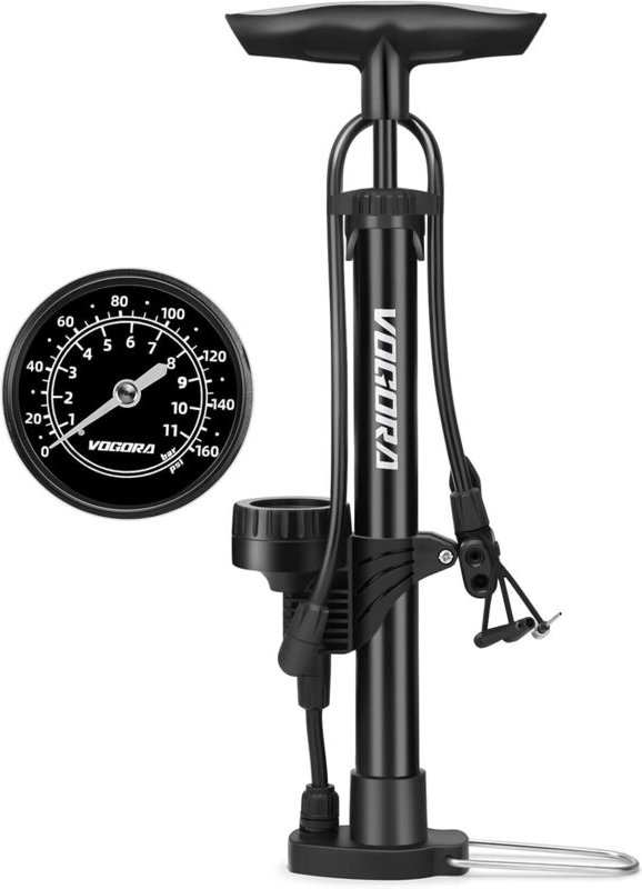 Fußbetriebene Fahrradpumpe mit Manometer, tragbare Mini-Fahrradpumpe mit Presta- und Schrader-Ventilen, hoher Druck (160...