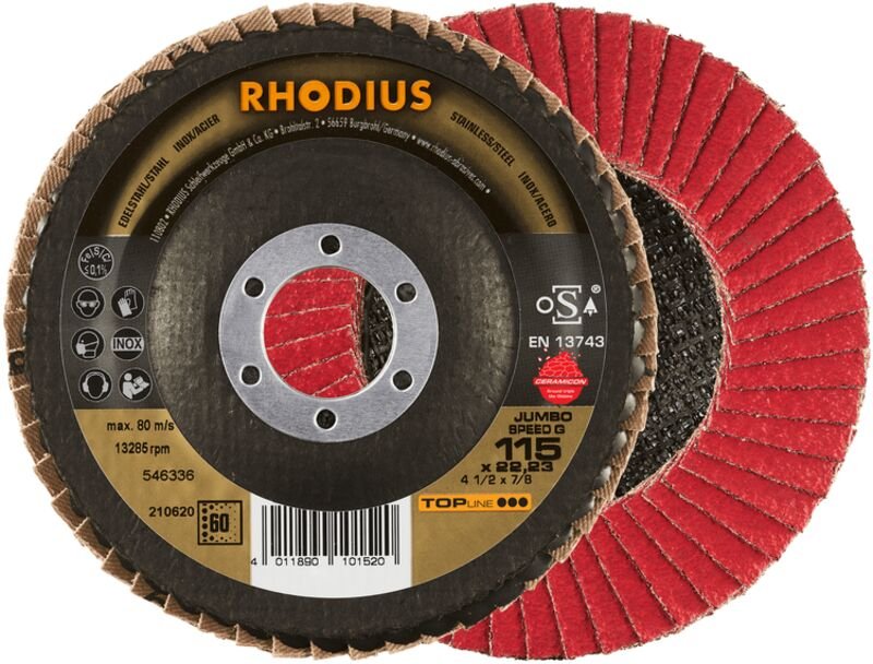 Rhodius Abrasives - rhodius jumbo speed g, 10 Stück, 115 mm, Korn 60, Fächerschleifscheibe