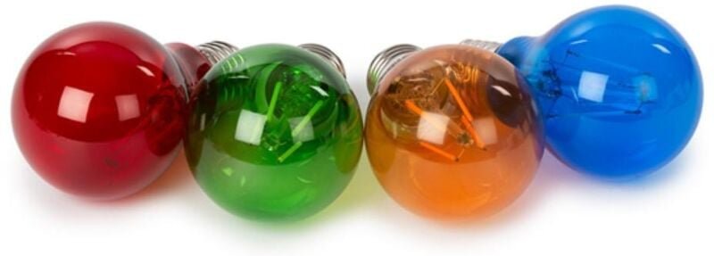 Thumbnail - Led-filament-lampenset - glühlampenform - A60 - farbiges glas - 4 St. - rot - grün - blau - orange