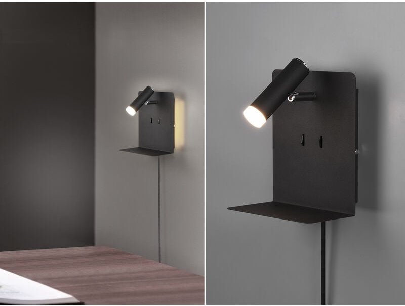 Trio - led Wandspot element Schwarz mit Schalter, Stecker & usb, Breite 16cm