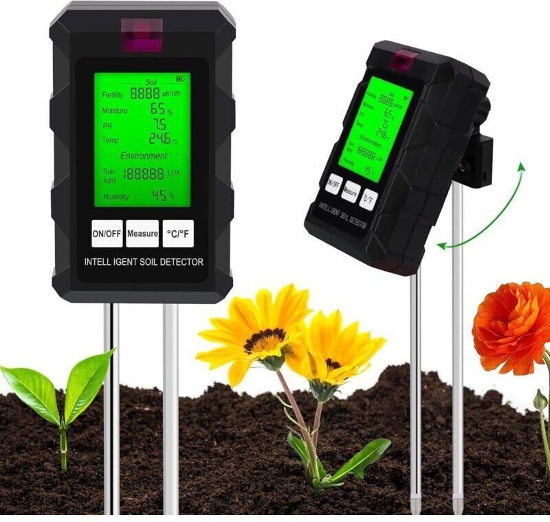 (22×4,9×4 cm) 6-in-1 Bodentester, Bodenmessgerät mit Anzeige von Bodenfruchtbarkeit, Feuchtigkeit, pH-Wert, Temperatur, ...