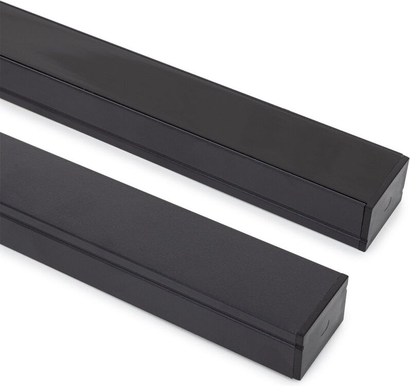 Aluminiumprofil Aufbau für LED Streifen bis 22 mm mit durchgehender Abdeckung Schwarz 2 m Schwarz transluzent