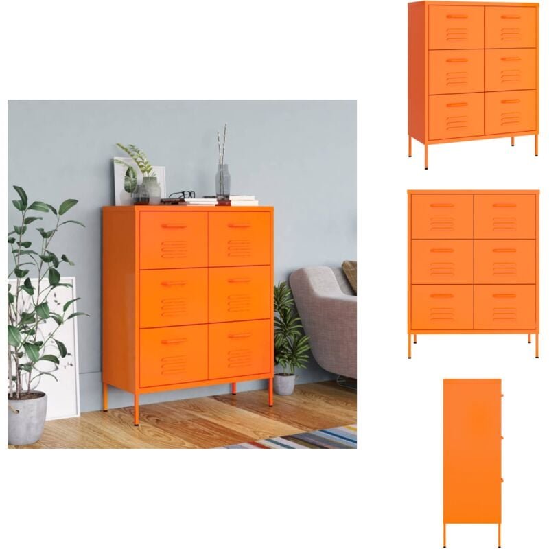 Schubladenschrank Orange 80x35x101,5 cm Stahl - Schubladenschrank - Lagerschrank - Metallschrank - Stahltürenschrank - O...