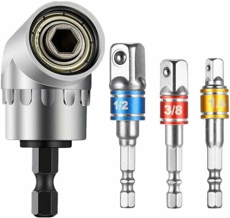 stück Rechtwinklig Bohrer und 3 stücke Buchse Adapter 1/2 "3/8" 1/4 "105 Grad Magnetische Schnell Ändern Winkel fahrer K...