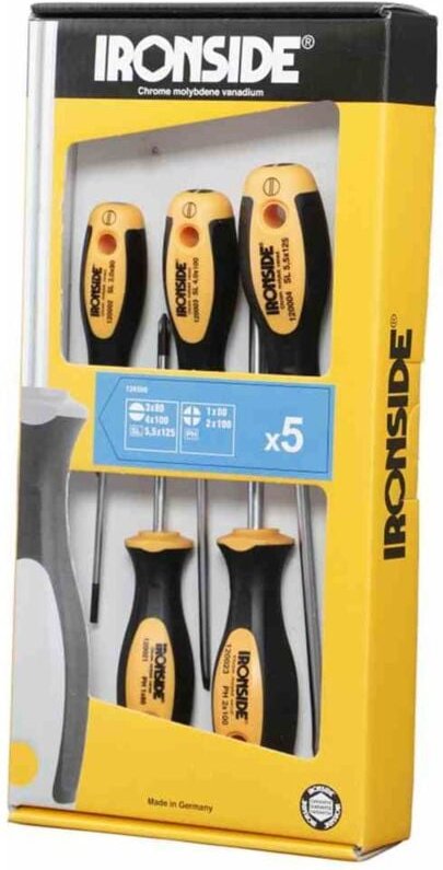 Ironside - Schraubendreher-Set 5-teilig 2500 2-Komponenten-Griff Chrom-Vanadium-Stahl