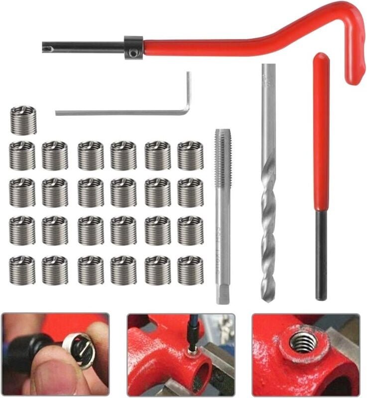 30-teiliges Gewindereparaturset M6 Edelstahl-Spiralbohrer, Innensechskantschlüsseleinsatz, Gewindebohrer, Profi für die ...