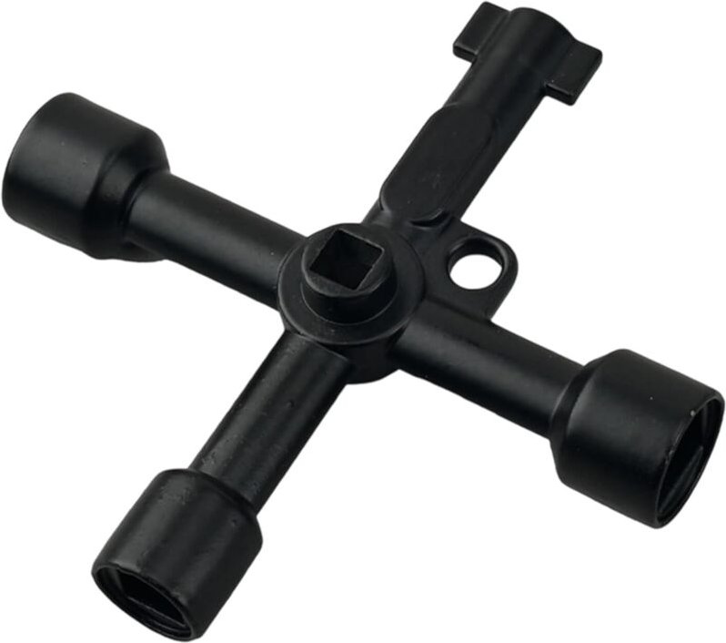 Schwarzer 4-in-1 Multifunktions-Vierwegeschlüssel, dreieckiger Kreuzschlüssel, geeignet für Aufzüge, Schaltschränke und ...