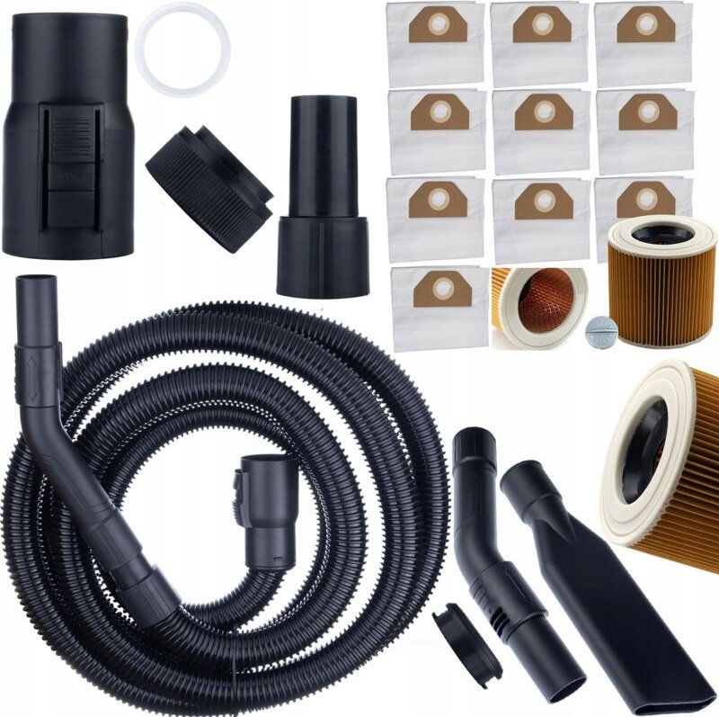 Rosfix Set mit 10 Beuteln + Filter für Kärcher WD3, WD2 Staubsauger + Schlauch für Kärcher Staubsauger 4 m