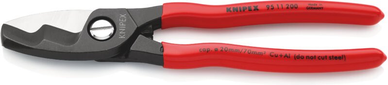 KNIPEX 95 11 200 Kabelschere mit Doppelschneide mit Kunststoff überzogen brüniert 200 mm