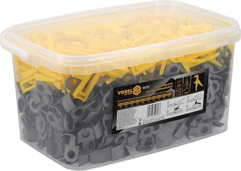 Fliesen Nivelliersystem 1,5 mm Set mit 700 Clips, 200 Keilen und Zange