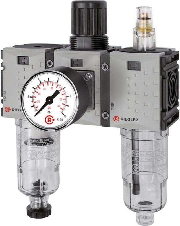 Riegler WE 3-tlg. »FUTURA-mini «, PC-Beh., Standardmano, G 1/4, 0,1-4, HA