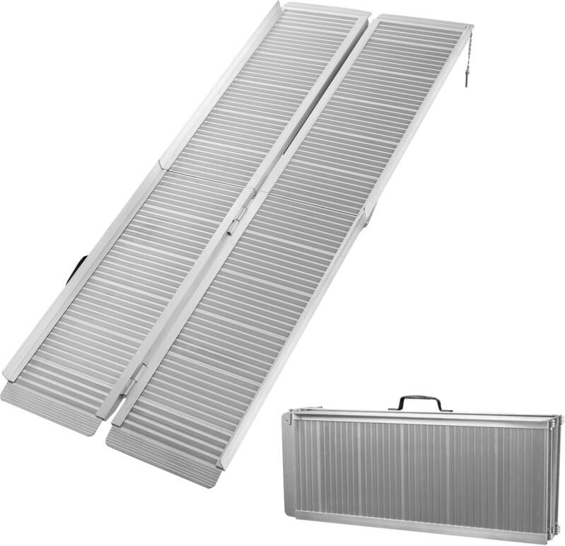 Wiltec - Rollstuhlrampe doppelt faltbar 183cm 270kg, mobile Auffahrschiene als Rollirampe, Aluminium Kofferrampe