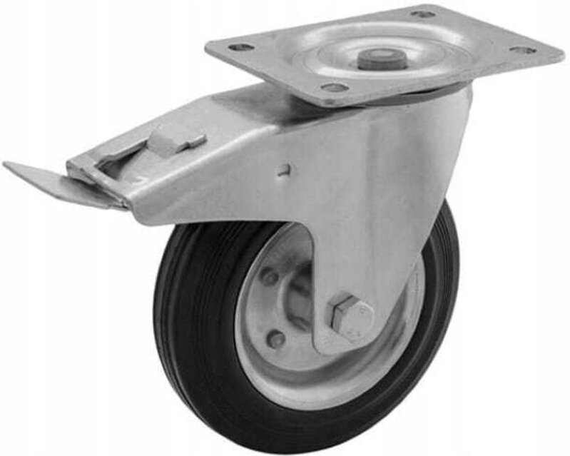 Lenkrolle mit Feststeller, Stahl-Gummi, 160mm