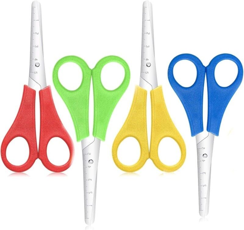 Bluedeer - 4 Stück Kinderschere Set, Schere Schule Klasse, Bastelschere Kinder, Kinderscheren, Schere mit Stumpfer Spitz...