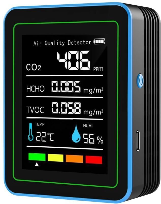 Innenraumluftqualitätsmonitor, 5-in-1 tragbarer intelligenter Lufttester für CO2, VOCs, HCHO, Temperatur, Luftfeuchtigke...