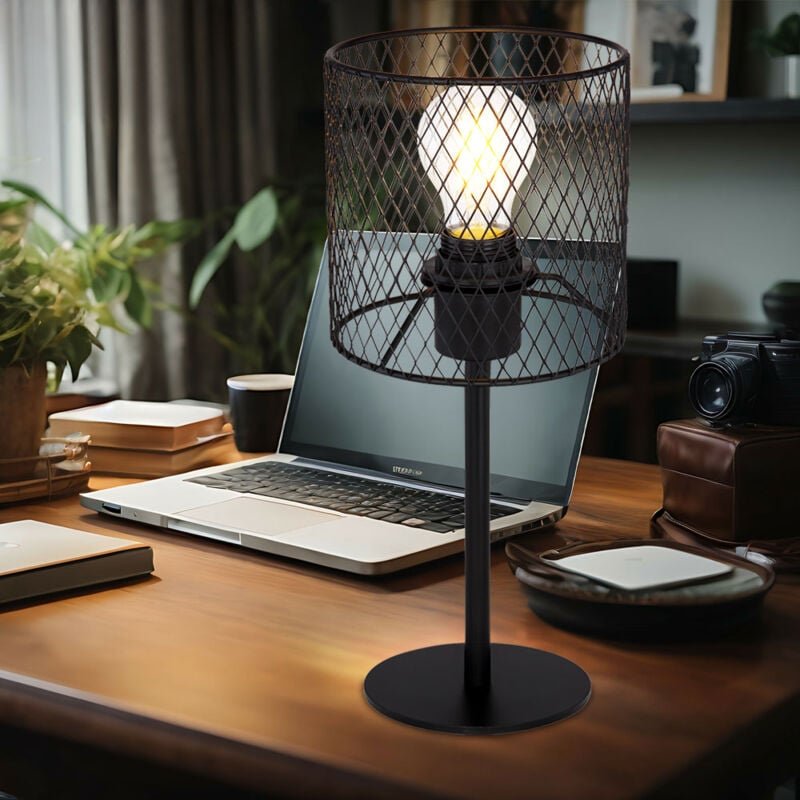 Tischlampe Nachttischlampe led Tischleuchte Leselampe Wohnzimmerlampe schwarz, Metallgeflecht, 7W 806lm warmweiß h 35 cm