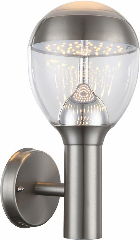 Außenwandleuchte led Wandlampe Edelstahl Außenleuchte Hauswandleuchte, Kugel klar,11W 750lm 3000K, BxHxT 15x31,7x17,3 cm