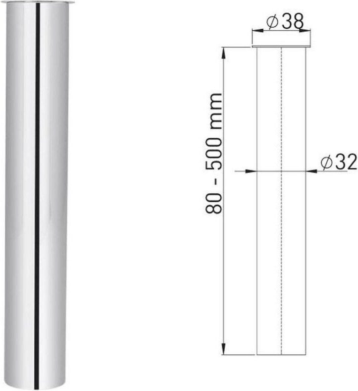 ASW - Bördelrohr 100276 32 x 250 mm, Messing verchromt