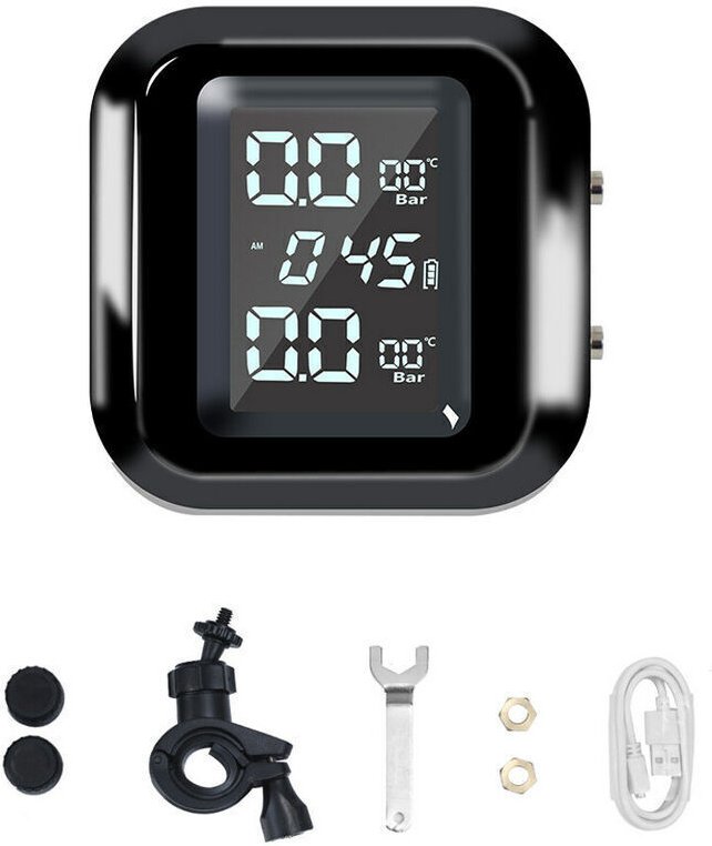 Drahtloses Reifendruckkontrollsystem für Motorräder, USB-Lade-TPMS für Motorräder mit 2 externen Sensoren, digitales LCD...