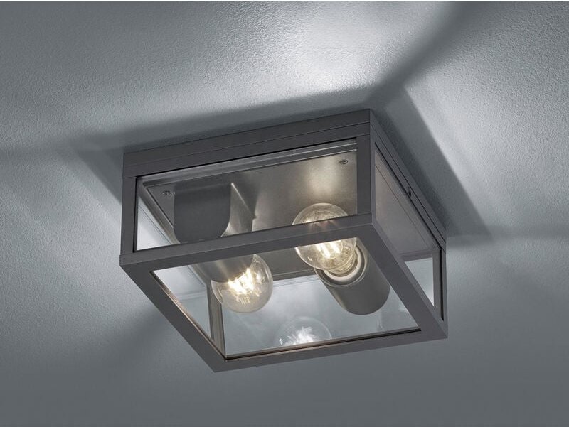 Meinewunschleuchte - Moderne led Außendeckenleuchte in Anthrazit mit Glas, 24x24cm