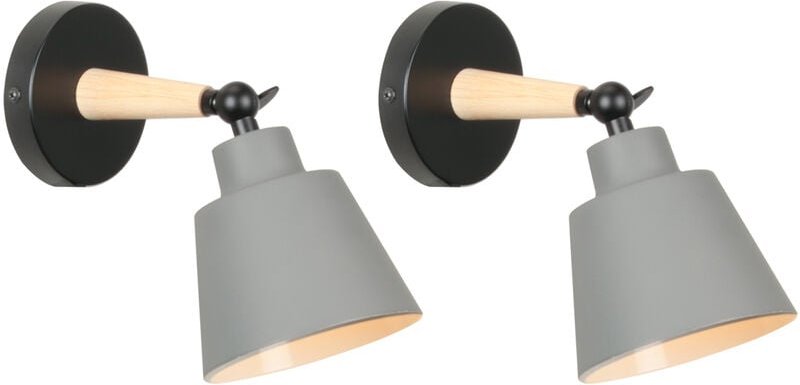 2er Wandleuchte Holz, Moderne Wandlampe Innen mit Metall Lampenschirm, Wandstrahler Art Licht Decor für Wohnzimmer Schla...